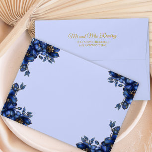 Royal Blue Golden Tiara Floral Quinceañera Envelope