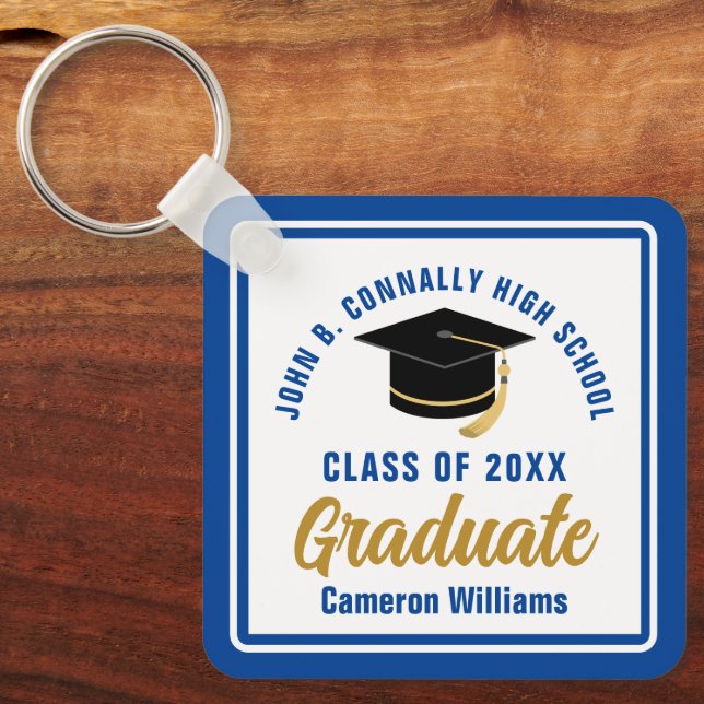 Royal Blue Graduate Personalised Graduation Gift Key Ring (Front)