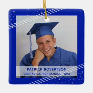 Royal Blue Graduate Photo Modern Keepsake Ceramic Ornament