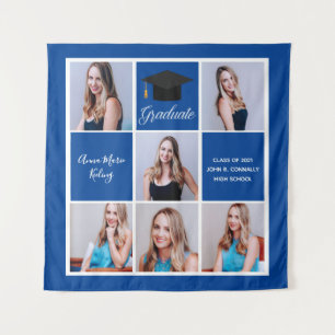 Royal Blue Graduation Party Senior Photo Collage Tapestry