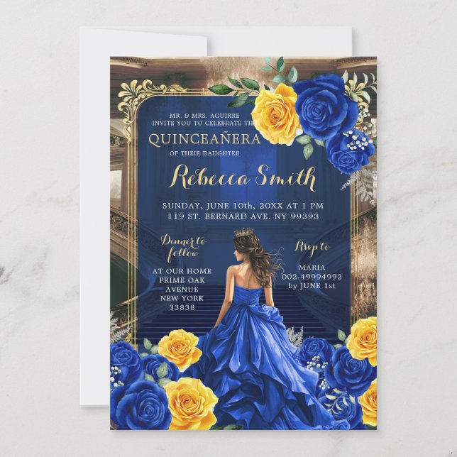 Royal Blue Grand Palace Quinceañera Princess Invitation (Front)