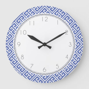 Royal Blue Greek Key Pattern Large Clock