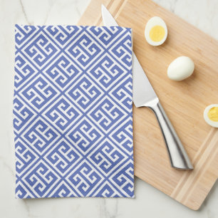 Royal Blue Greek Key Pattern Tea Towel