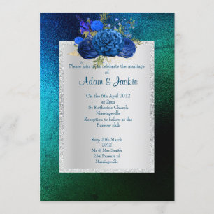 ROYAL BLUE green Floral bouquet ELEGANT WEDDING Invitation
