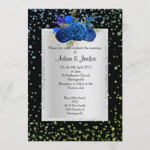 ROYAL BLUE green Floral crystal ELEGANT WEDDING Invitation