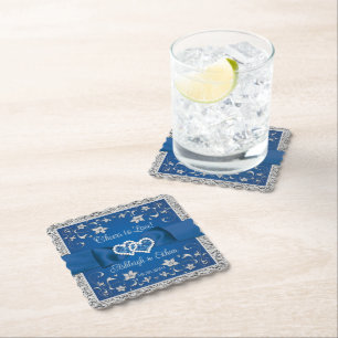 Royal Blue, Grey Cheers to Love! Paper Coaster