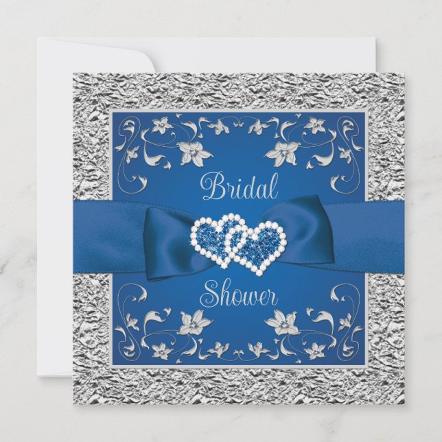 Royal Blue, Grey Love Hearts Bridal Shower (Front)