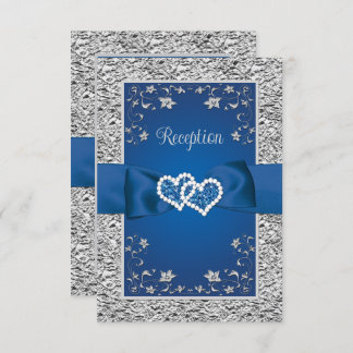 Royal Blue, Grey Love Hearts Reception Card