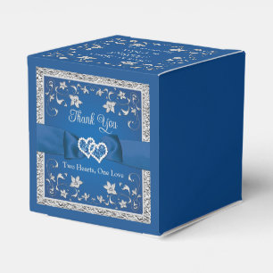 Royal Blue, Grey Love Hearts Wedding Favour Box