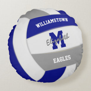 royal blue grey team colours girls volleyball  round cushion