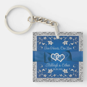 Royal Blue, Grey Two Hearts, One Love Key Ring