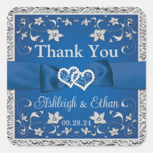 Royal Blue, Grey Two Hearts, One Love Square Sticker