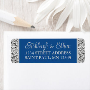 Royal Blue, Grey Wedding Address Label