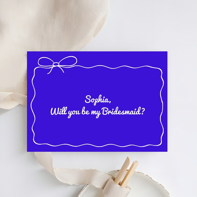 Royal Blue Hand Drawn Will You Be My Bridesmaid Invitation (Creator Uploaded)