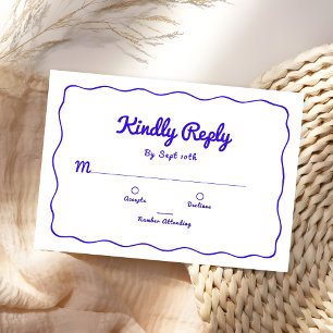 Royal Blue Hand Lettered Kindly Reply Wedding RSVP Card