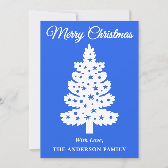 Royal Blue Handwritten Script Christmas Tree Holiday Card (Front)