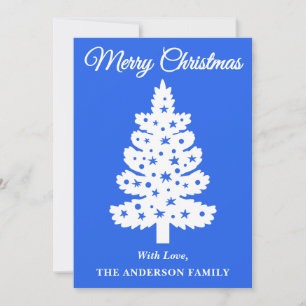 Royal Blue Handwritten Script Christmas Tree Holiday Card
