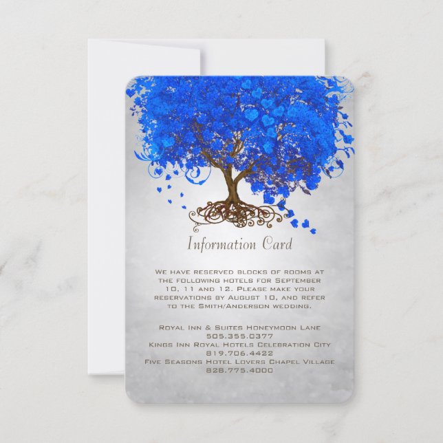 Royal Blue Heart Leaf Tree  Invitation (Front)