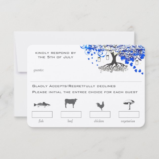 Royal Blue Heart Leaf Tree Mason Jar Menu Choices (Front)