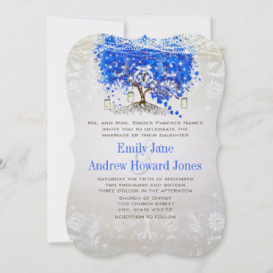 Royal Blue Heart Leaf Tree Wedding Invites
