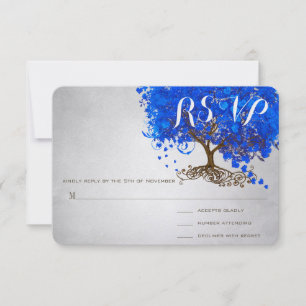 Royal Blue Heart Leaf Tree Wedding Invites
