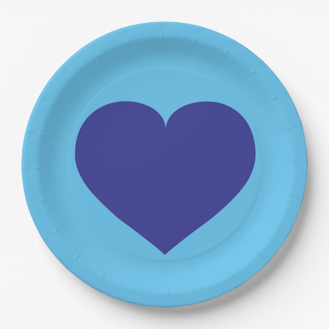 Royal Blue Heart Paper Plate (Front)