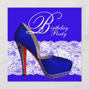 Royal Blue High Heel Shoe Birthday Party Invitation