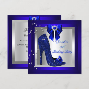 Royal Blue High Heel Shoe Silver Birthday Party Invitation