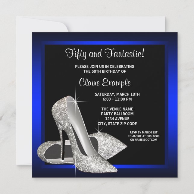 Royal Blue High Heels Birthday Party Invitation (Front)
