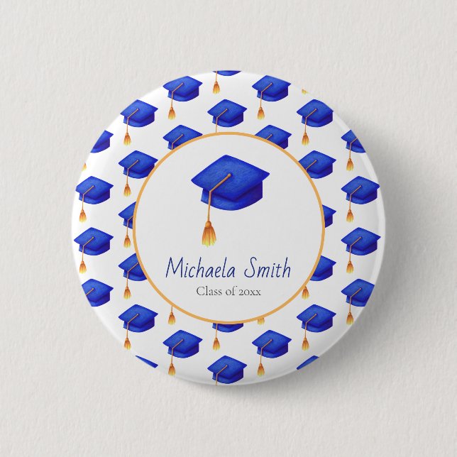 Royal Blue High School Graduation Personalised  6 Cm Round Badge (Front)