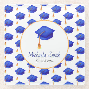 Royal Blue High School Graduation Personalised  Glass Coaster