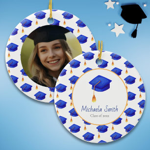 Royal Blue High School Graduation Photo Christmas Ceramic Tree Decoration