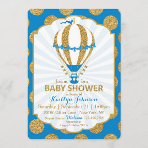Royal Blue Hot Air Balloon Baby Shower Invitation