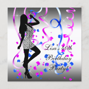 Royal Blue Hot Pink Zebra Birthday Party Invitation