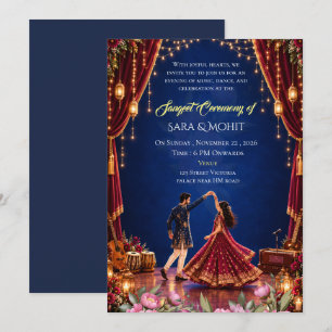 Royal Blue Indian Wedding Sangeet Night Invitation