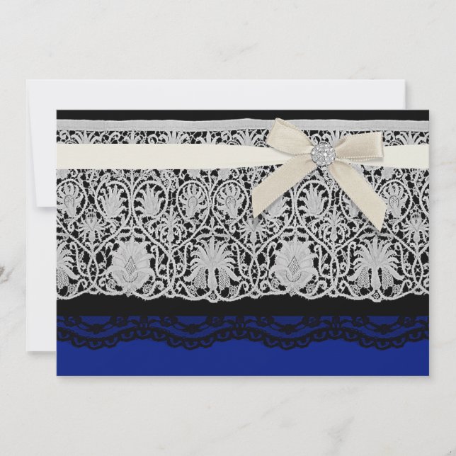 Royal Blue Ivory Elegant Lace Wedding Invitation (Front)