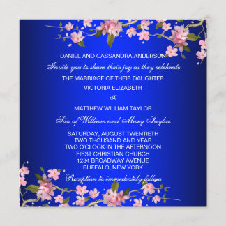 Royal Blue Japanese Cherry Blossoms Wedding Invitation