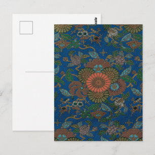 Royal Blue Japanese Floral Vintage Pattern Postcard