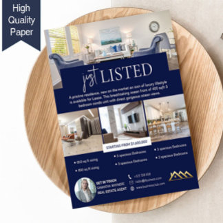 Royal blue Just Listed Realtor Real Estate Agent Flyer