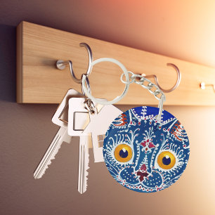 Royal Blue kaleidoscope cat artwork Keychai Key Ring