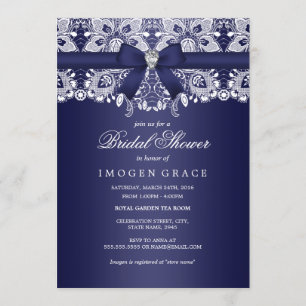Royal Blue Lace & Bow Bridal Shower Invitation