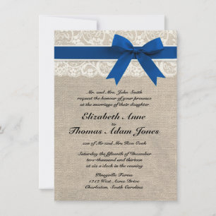 Royal Blue Lace & Burlap Wedding Invite 2