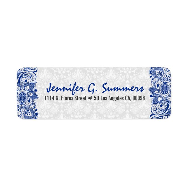 Royal Blue Lace & White Vintage Floral Damasks (Front)