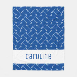Royal Blue Lacrosse White Sticks Patterned Fleece Blanket