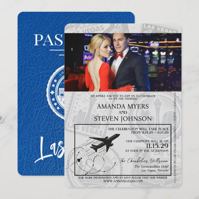 Royal Blue Las Vegas Passport Wedding Invitation (Front/Back)