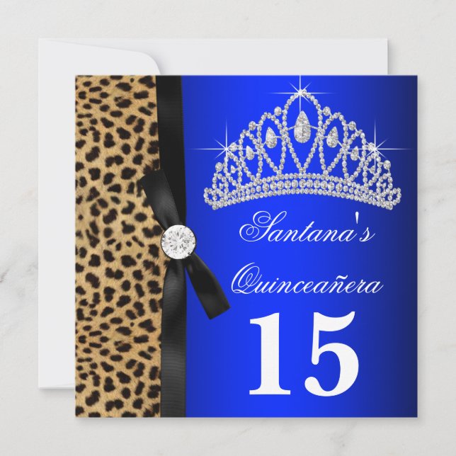 Royal Blue Leopard Quinceanera Invitations (Front)
