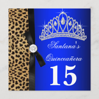 Royal Blue Leopard Quinceanera Invitations