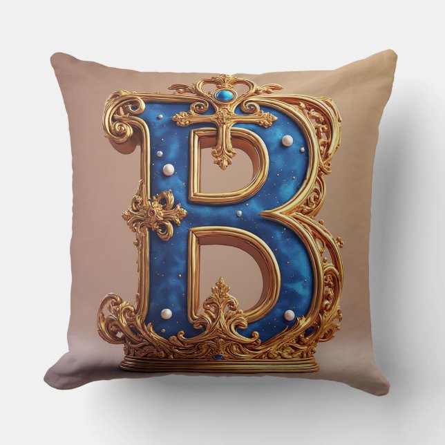 Royal Blue Letter B Monogram Cushion (Front)