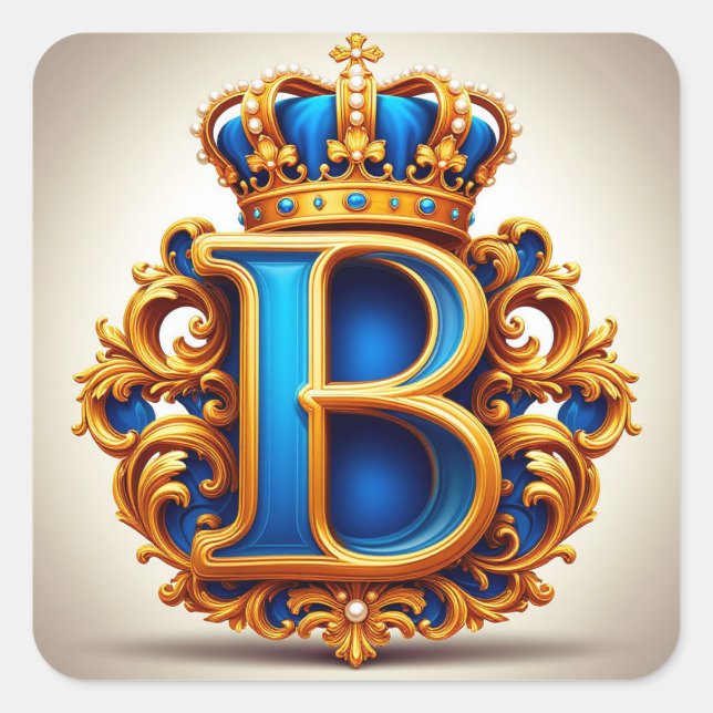 Royal Blue Letter B Monogram Square Sticker (Front)