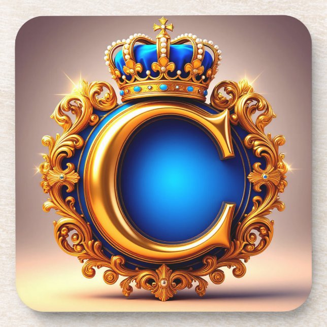 Royal Blue Letter C Monogram Coaster (Front)